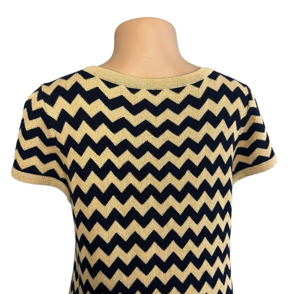Lilly Pulitzer Santana Gold Metallic Blue Chevron Wool Blend Sweater Dress - Picture 6 of 10